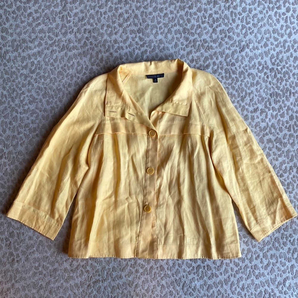 Lafayette 148 Butter Yellow 100% Linen Button Down Swing Jacket Top, size 8